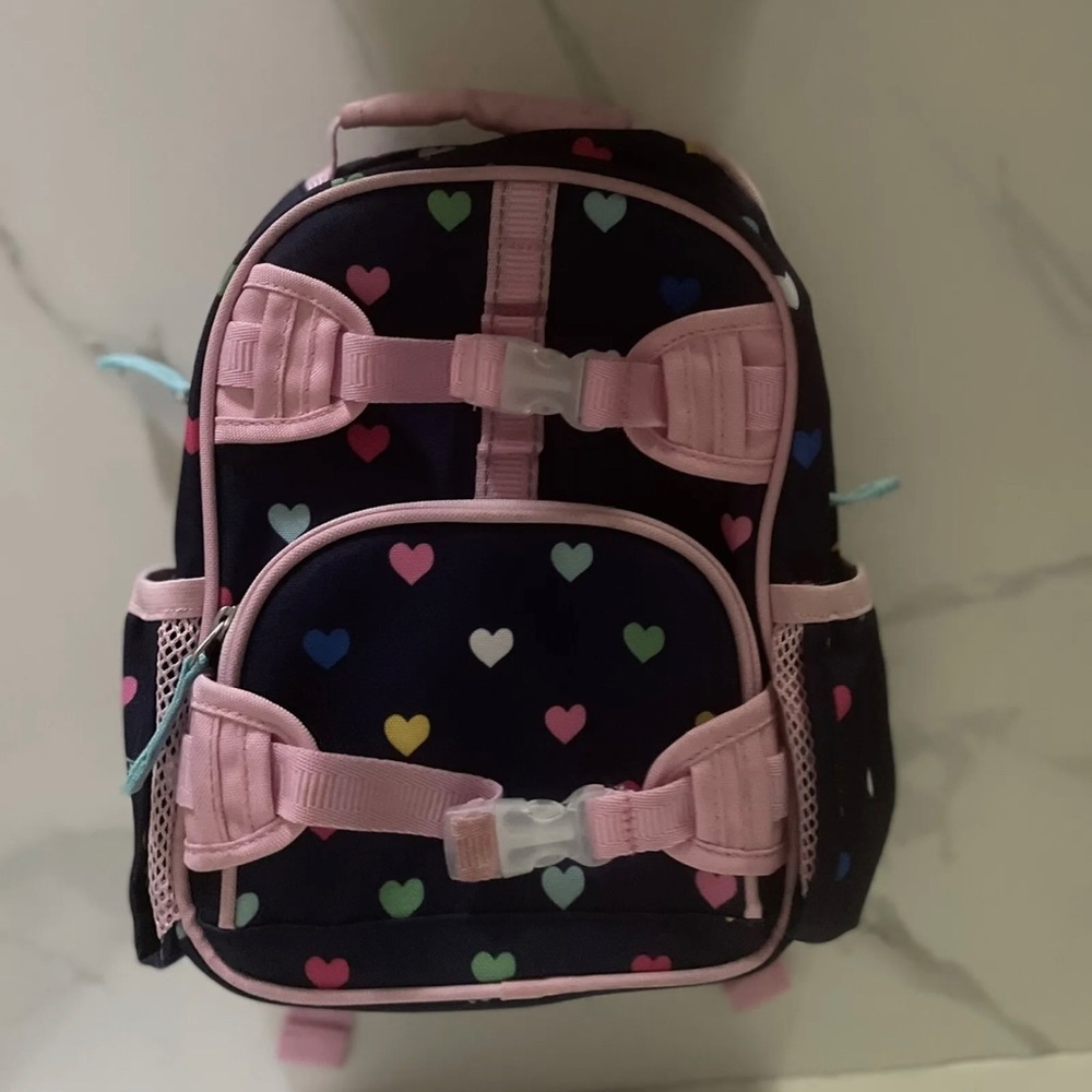 Pottery Barn Kids Mackenzie Navy Pink Multi Hearts Mini Backpack Pre-K
